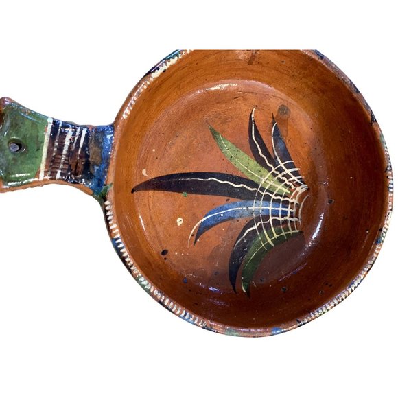 Terra Cotta Pottery Pot Pan Handled Hand Painted - Picture 5 of 6